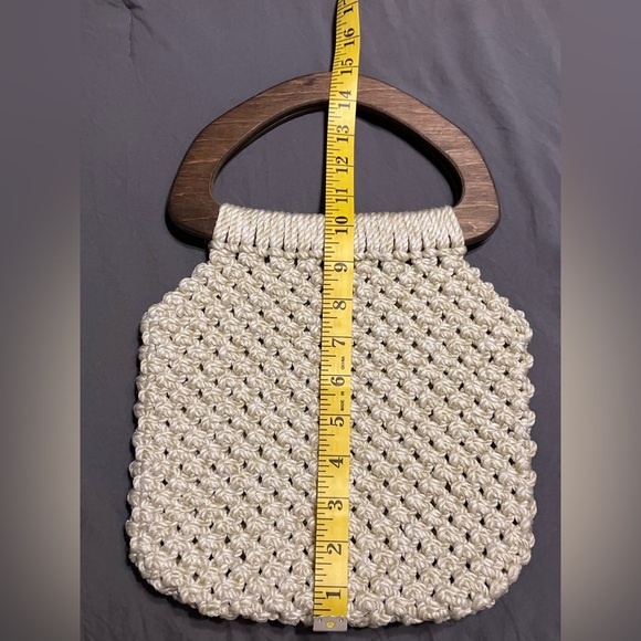 Vintage Woven Tote with Wooden Handles - Picture 4 of 6